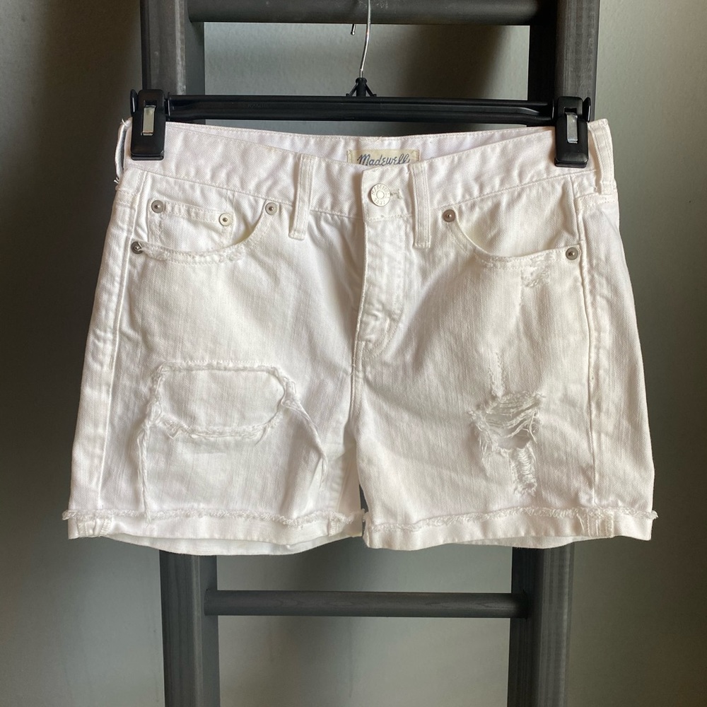 Madewell distressed white denim shorts